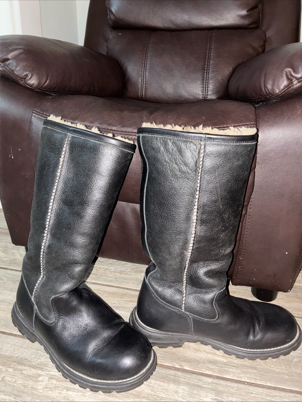 UGG® AUSTRALIA Brooks Black Sheepskin Shearling Fur Lined Boots Tall Snow Boots